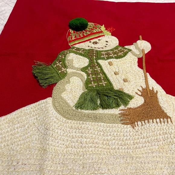 New Pottery Barn Christmas Melting Snowman Crewel Embroidered Pillow Cover, 18” - Picture 4 of 13